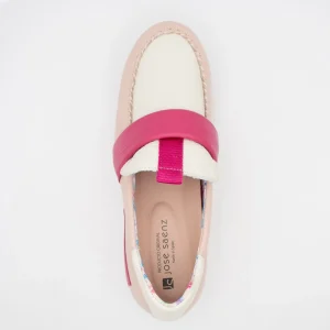 Jose Saenz Women’s Slip-On Moccasin – Off-White & Pink Elegance