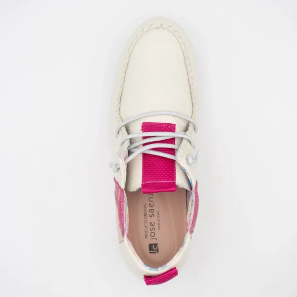 Jose Saenz Women’s Slip-On Moccasin – Off-White & Pink with Bungee Laces