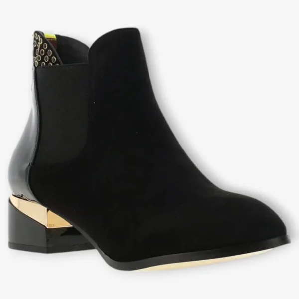 Kate Appleby Alice Black Ankle Boots with Gold Detailing and Block Heel