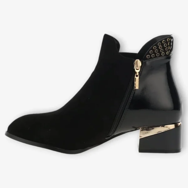 Kate Appleby Alice Black Ankle Boots with Gold Detailing and Block Heel