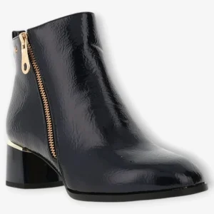 Kate Appleby Navy Faux Patent Leather Ankle Boots with Gold Metal