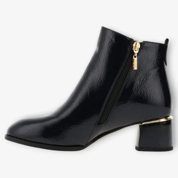 Kate Appleby Navy Faux Patent Leather Ankle Boots with Gold Metal