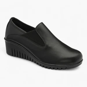 Lotus Delmar Black Leather Wedge Shoes for Women