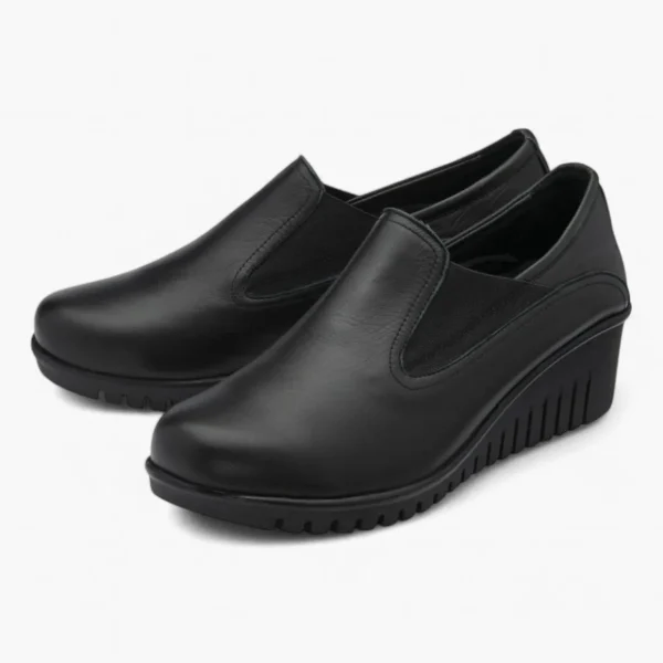 Lotus Delmar Black Leather Wedge Shoes for Women