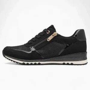 Marco Tozzi All-Black Runner – Dressy with Gold Zipper