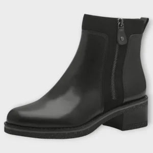 Marco Tozzi Black Ankle Boots with Block Heel and Side Zip