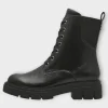 Marco Tozzi Black Lace-Up Boots with Chunky Sole and Side Zip