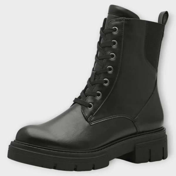 Marco Tozzi Black Lace-Up Boots with Chunky Sole and Side Zip