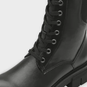 Marco Tozzi Black Lace-Up Boots with Chunky Sole and Side Zip