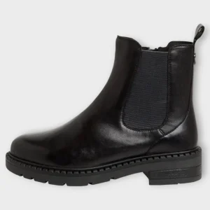 Marco Tozzi Black Leather Chelsea Boots with Side Zip and Chunky Sole