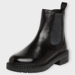 Marco Tozzi Black Leather Chelsea Boots with Side Zip and Chunky Sole