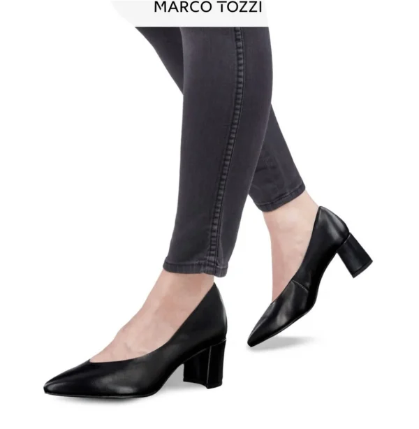 Marco Tozzi Black Leather Block Heel – Elegant & Comfortable