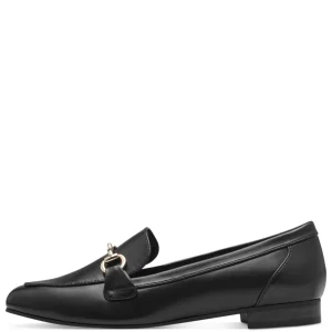 Marco Tozzi Black Matte Loafer: Timeless Elegance with a Golden Touch