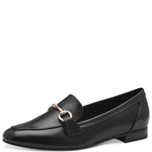 Marco Tozzi Black Matte Loafer: Timeless Elegance with a Golden Touch