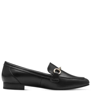 Marco Tozzi Black Matte Loafer: Timeless Elegance with a Golden Touch