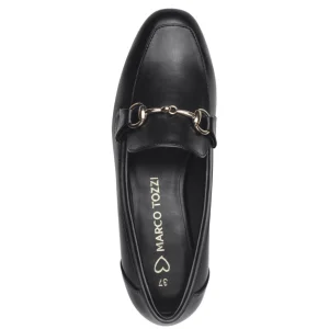 Marco Tozzi Black Matte Loafer: Timeless Elegance with a Golden Touch