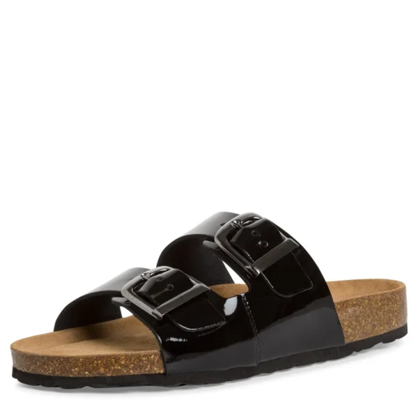 Marco Tozzi Black Patent Leather Sandal with Buckle Detail