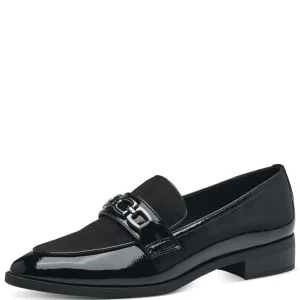 Marco Tozzi Black Patent & Suede Loafer – Chic & Comfortable