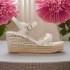 Marco Tozzi Cream Gold-Detailed Wedge Sandal