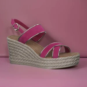 Marco Tozzi Fuchsia Wedge Sandals with Gold Details