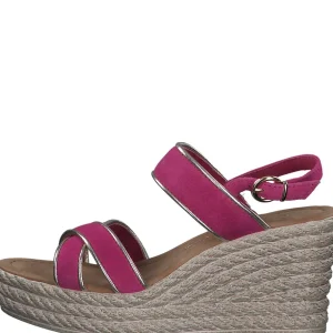 Marco Tozzi Fuchsia Wedge Sandals with Gold Details