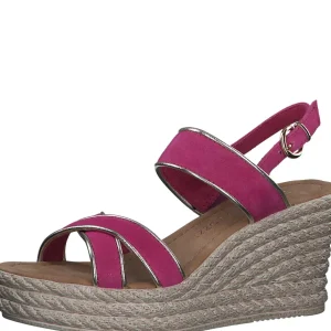 Marco Tozzi Fuchsia Wedge Sandals with Gold Details