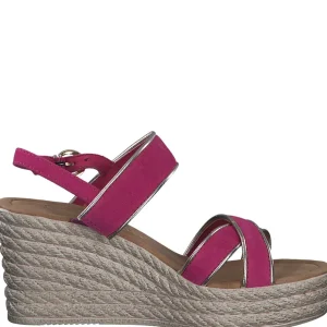 Marco Tozzi Fuchsia Wedge Sandals with Gold Details