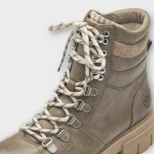 Marco Tozzi F-Width Grey Ankle Boots with Block Heel and Light-Coloured Laces