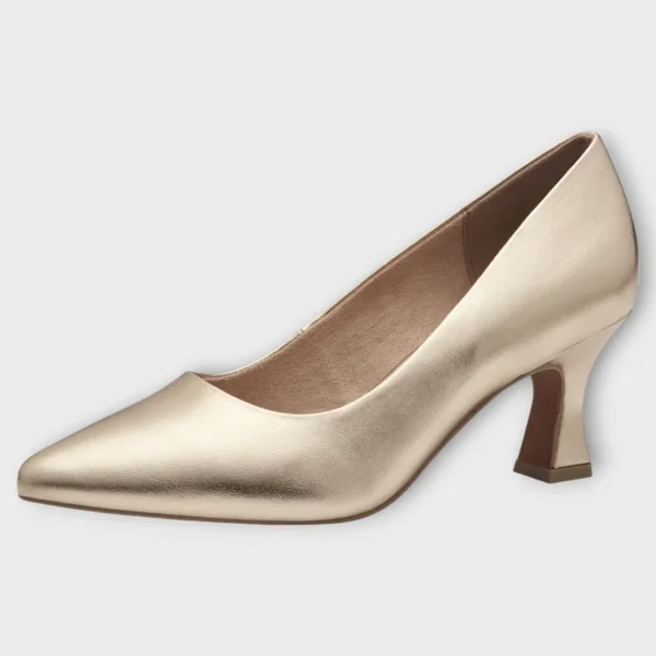 Marco Tozzi Gold Kitten Heels with Pointed Toe - Stylish & Comfortable