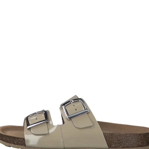 Marco Tozzi Pebble Coloured Leather Sandal with Silver Buckle Detail