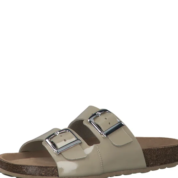 Marco Tozzi Pebble Coloured Leather Sandal with Silver Buckle Detail