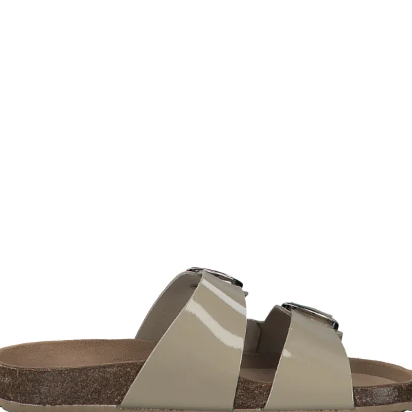 Marco Tozzi Pebble Coloured Leather Sandal with Silver Buckle Detail