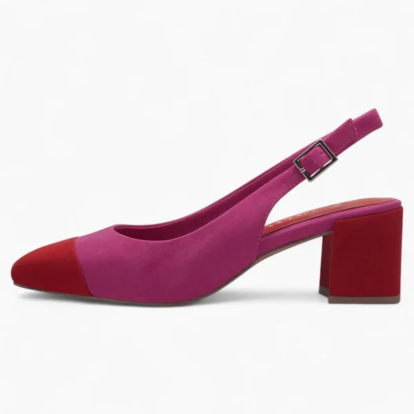 Marco Tozzi Pink & Red Slingback Heel – Colour Block Design