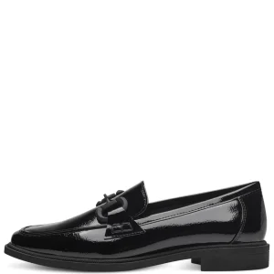 Marco Tozzi Vegan Black Patent Loafers with Chain Detail