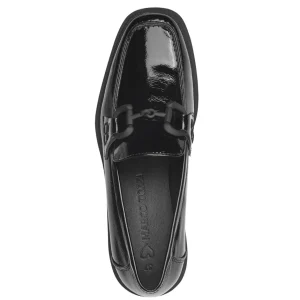 Marco Tozzi Vegan Black Patent Loafers with Chain Detail