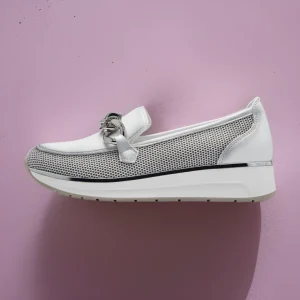 Marco Tozzi White Loafer with Silver Chain Detail and Wedge Sole