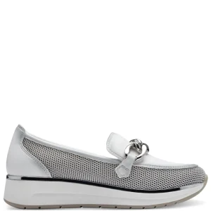 Marco Tozzi White Loafer with Silver Chain Detail and Wedge Sole