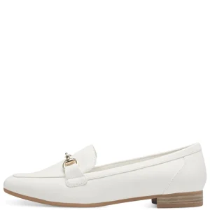 Marco Tozzi White Matte Loafer: Sleek Design with Gold Accent