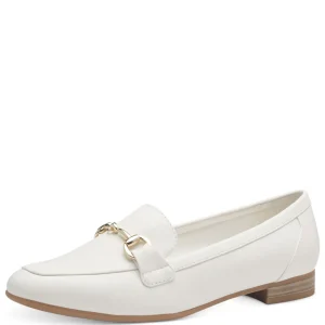 Marco Tozzi White Matte Loafer: Sleek Design with Gold Accent