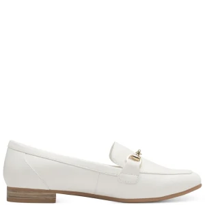 Marco Tozzi White Matte Loafer: Sleek Design with Gold Accent