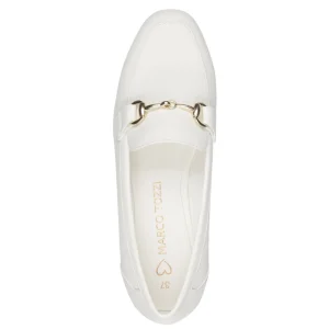 Marco Tozzi White Matte Loafer: Sleek Design with Gold Accent