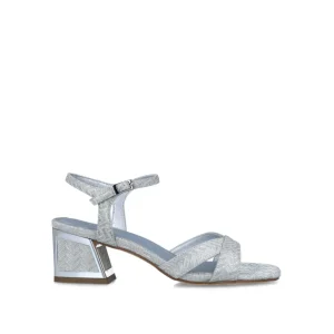 Menbur Silver Low Block Heel Sandal with Reflective Accents