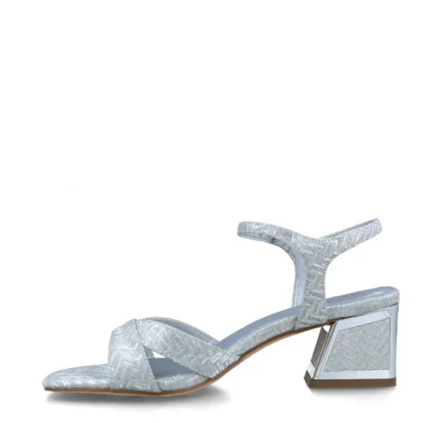 Menbur Silver Low Block Heel Sandal with Reflective Accents