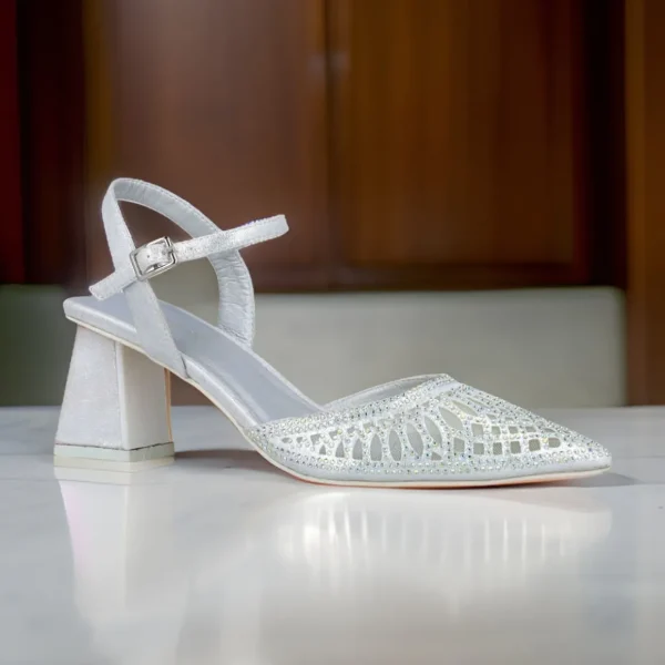 Menbur Silver Sandal with Sculpted Heel and Diamante Toe