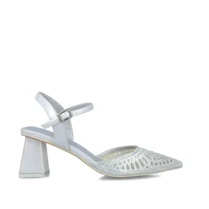 Menbur Silver Sandal with Sculpted Heel and Diamante Toe