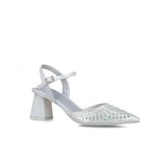 Menbur Silver Sandal with Sculpted Heel and Diamante Toe