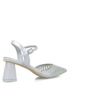 Menbur Silver Sandal with Sculpted Heel and Diamante Toe