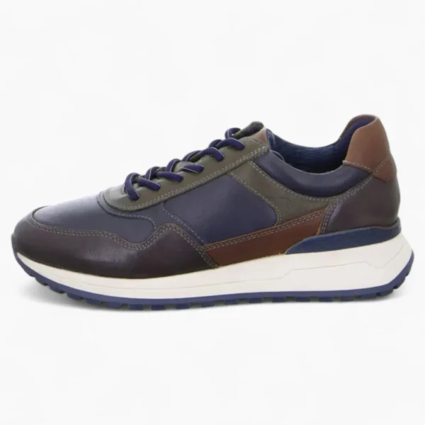 Men's Brown & Blue Leather Trainers by Ara – Wide Fit & Side Zip