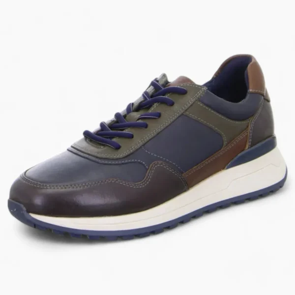 Men's Brown & Blue Leather Trainers by Ara – Wide Fit & Side Zip