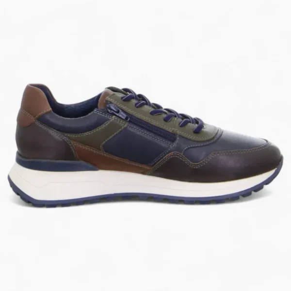 Men's Brown & Blue Leather Trainers by Ara – Wide Fit & Side Zip